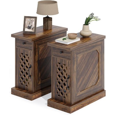 Tribesigns Wood Side Table with Storage Drawer, Vintage Oak