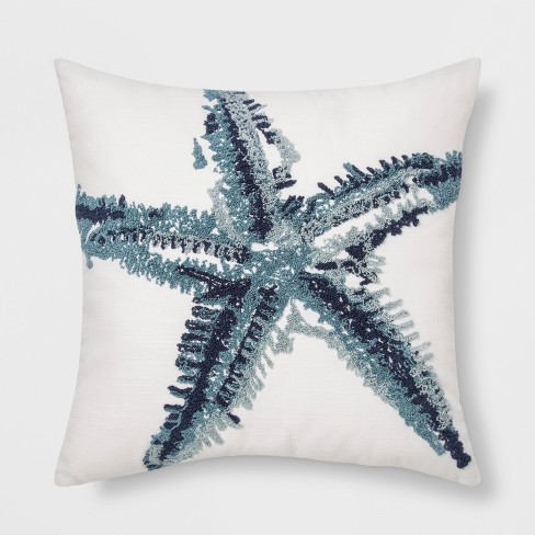 Embroidered Square Throw Pillow Starfish Blue Threshold Target