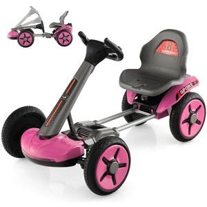Costway 12V Kids Electric Go Kart Foldable Quad Racing Ride on Toy Car with Flashing Light Pink/Red - 1 of 4