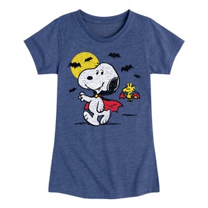 Girls' - Peanuts - Vampire Snoopy and Woddstock Fitted Short Sleeve Graphic T-Shirt - 1 of 4