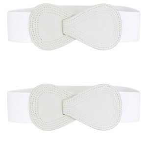 INSPIRE CHIC Women's Interlock 8-shaped Buckle Elastic Faux Leather Stretch Waist Belt 2 Pcs - 1 of 4