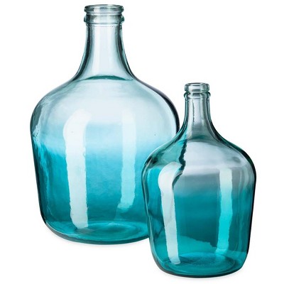 VivaTerra Ocean Blue Recycled Glass Vase, Set of 2