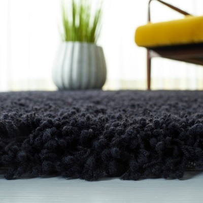 Black Hand-Tufted Wool and Synthetic Shag Area Rug