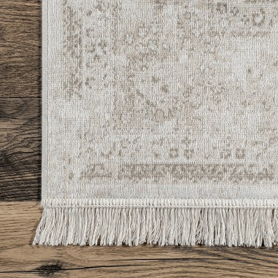 Ivory Medallion 4' x 6' Washable Viscose Area Rug