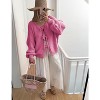 Women's Tie Front Bow Cardigan Sweaters Chunky Knit Long Puff Sleeve Fall Winter Loose Jacket Coats - 2 of 4