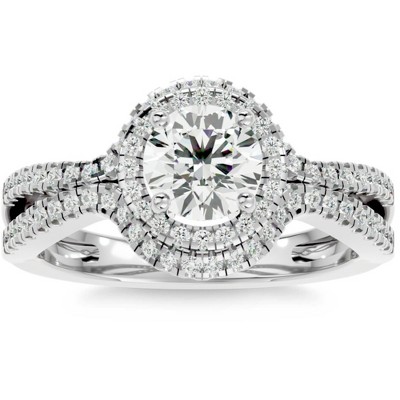 Pompeii3 1 1/2Ct Diamond & Moissanite Halo Engagement Ring in 10k Gold