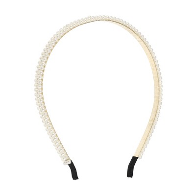 Unique Bargains Women's Elegant Faux Pearl Headband 4.84" Gold Tone White 1 Pc