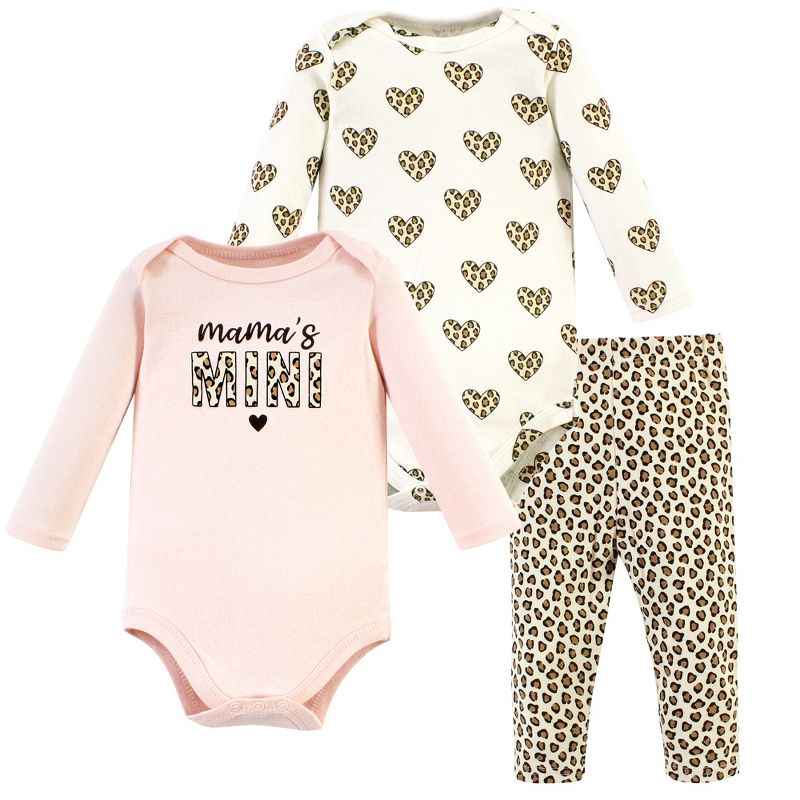 Hudson Baby Infant Girl Cotton Bodysuit and Pant Set, Leopard Hearts Long Sleeve, 1 of 6