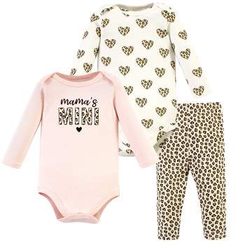 Hudson Baby Infant Girl Cotton Bodysuit and Pant Set, Leopard Hearts Long Sleeve