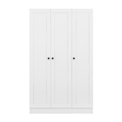 TIRAMISUBEST 3-Door Shutter Wardrobe with Shelves - Mobile Lateral Filing Cabinet Locking Wheels Adjustable Shelf