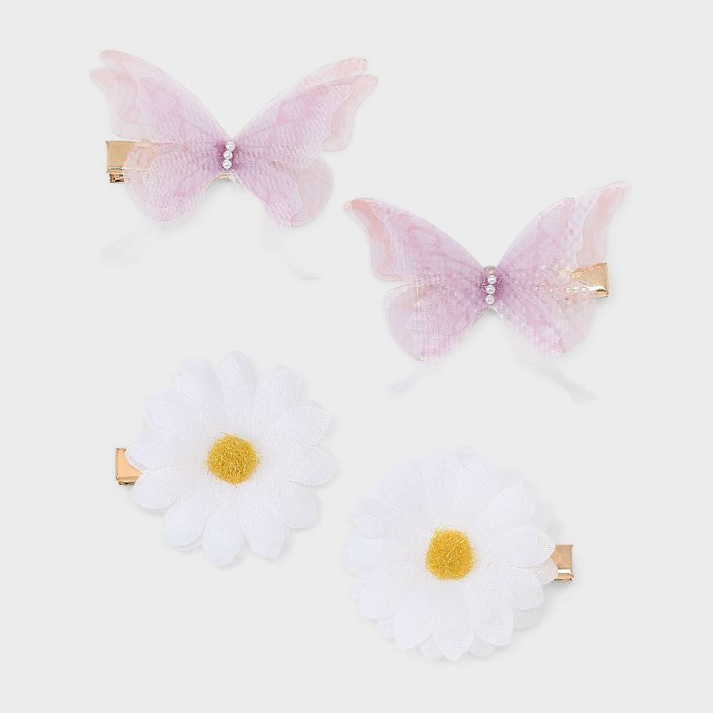 Daisy and Pearl Butterfly Hair Clip Set 4pc - Wild Fable&#8482; Pink/White, 1 of 4