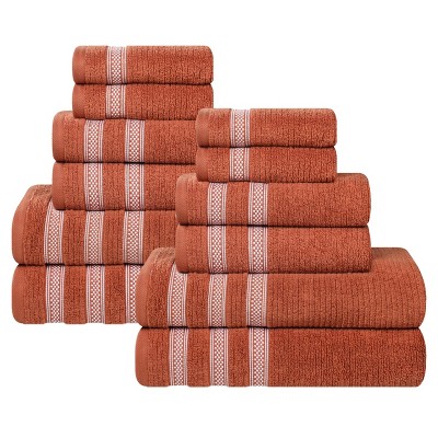 Zero Twist Cotton Ribbed Modern Geometric Border Assorted 12 Piece Bathroom Towel Set by Blue Nile Mills