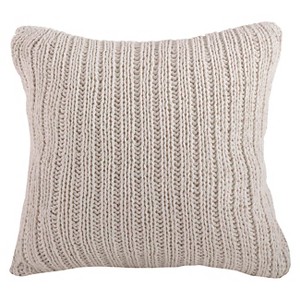 20"x20" Oversize Knitted Design Square Throw Pillow Ivory - Saro Lifestyle: Cotton Textile, Duck Feather Filled, Zippered - 1 of 3