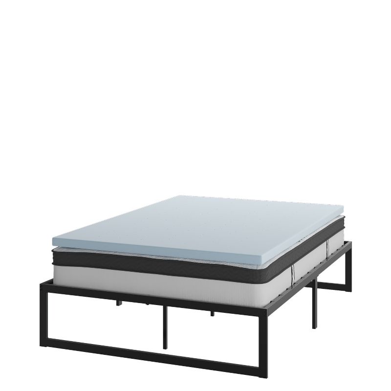 Flash Furniture 14 Inch Metal Platform Bed Frame with 10 Inch Pocket Spring Mattress in a Box and 2 Inch Cool Gel Memory Foam Topper, 1 of 16