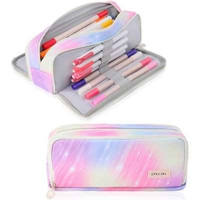 Fmeida Large Pencil Case 3 Compartments Pencil Pouch Big Capacity Pencil Bag for Kids Teen Girls Boys Student School Black