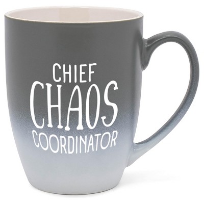 Elanze Designs Chief Chaos Coordinator Two Toned Ombre Matte Grey and White 12 ounce Ceramic Stoneware Coffee Cup Mug