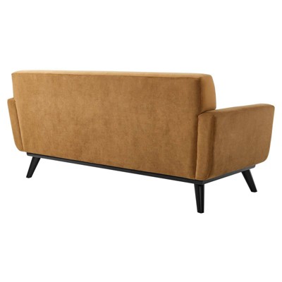 Cognac Velvet Tufted Loveseat with Black Wood Legs