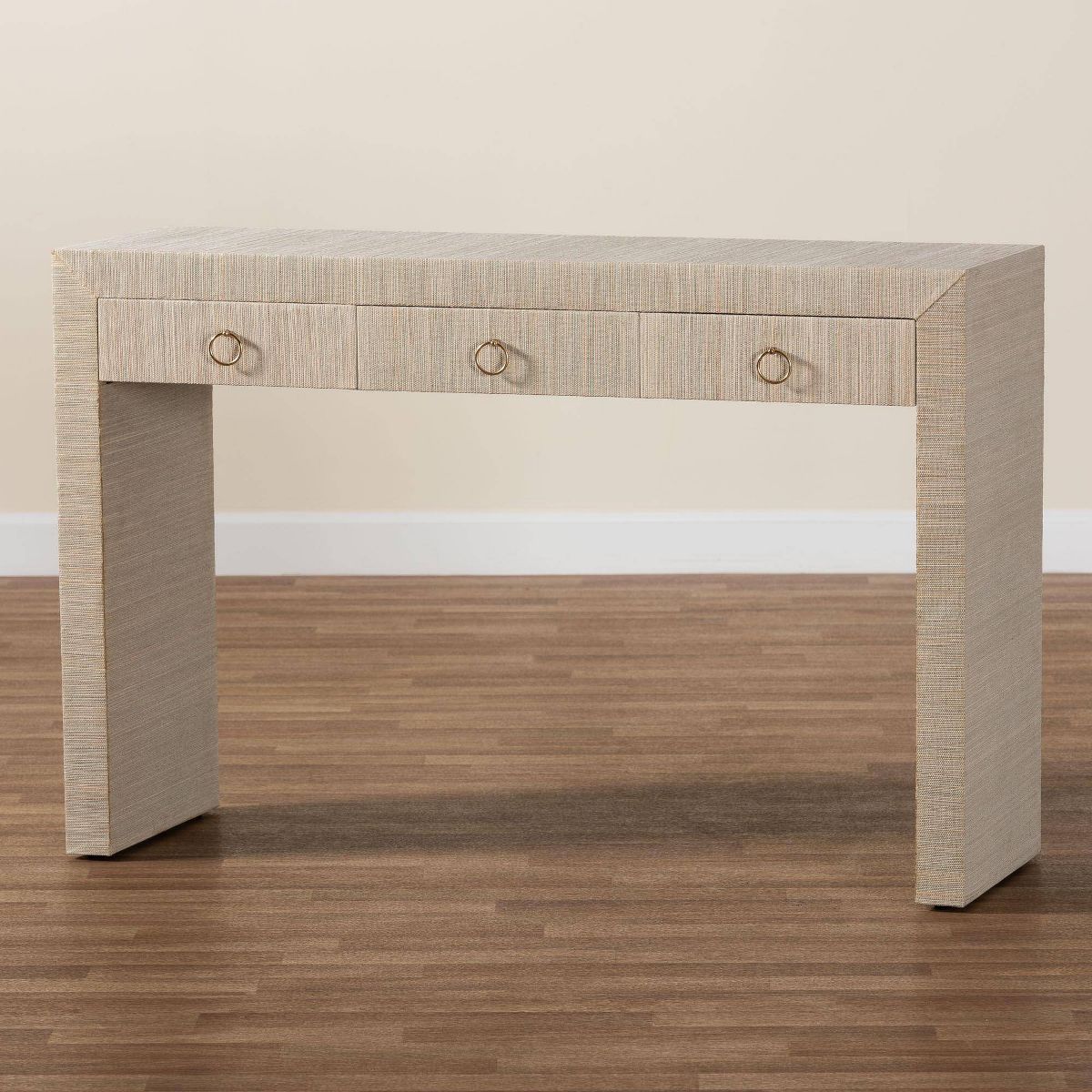 bali & pari Cielo Woven Grasscloth 3 Drawer Console Table Natural/Gold - thumbnail 4