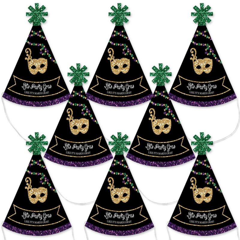 Discontinued Big Dot of Happiness Mardi Gras - Mini Cone Masquerade Party Hats - Small Little Party Hats - Set of 8, 1 of 8