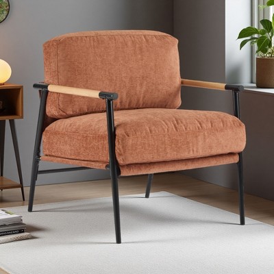 27.56" Modern Upholstered Accent Chair with Plush Cushion and Wooden Armrests