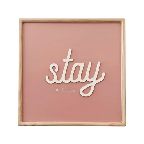 VIP Wood 15.75 in. Pink Stay Awhile Wall Decor - image 1 of 2