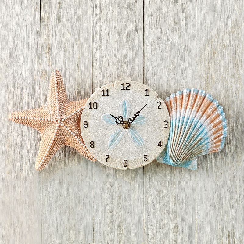 Collections Etc Beachy Seashell Wall Clock WALL CLOCK Brown, 2 of 3