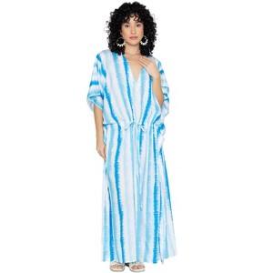 HAPPY BAY Women's Summer Vacation Loungewear Casual Long Kaftan Beach Cover Up Dress Maxi Dresses Caftans for Women 2X-3X Blue Stripes - 1 of 4