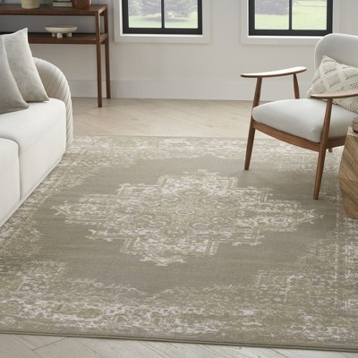 Olive Green Synthetic Medallion Rectangular Area Rug 8' x 10'