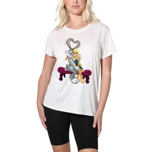 Women's Looney Tunes Bugs And Lola Hearts Valentine's Day Loose T-Shirt - 1 of 4