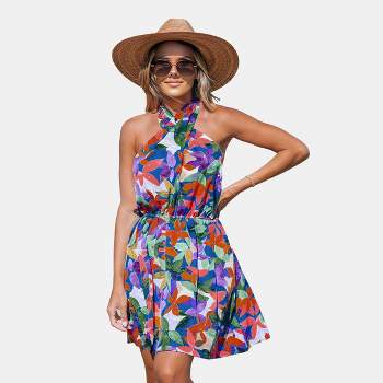 Women's Halter Neck Tropical Mini Dress - Cupshe