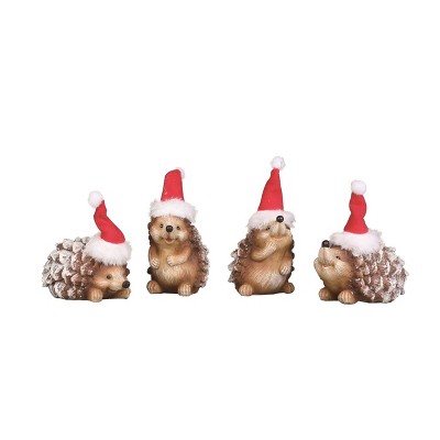 Transpac Small Resin Holiday Hedgehog Set of 4 Christmas Home Decorations