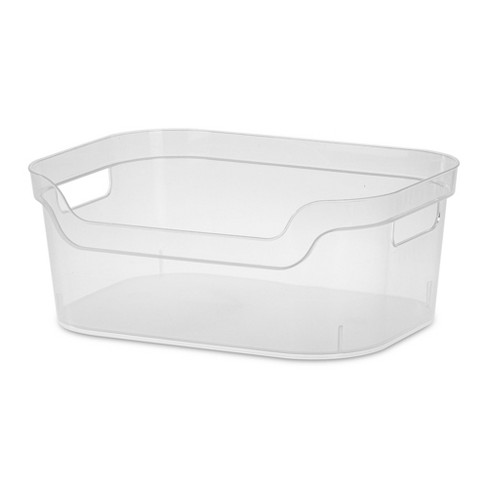 Sterilite 5.25x9.5x13 In Medium Polished Open Scoop Front Storage Bin w/  Comfortable Carry Through Handles for Household Organization, Clear (8  Pack)