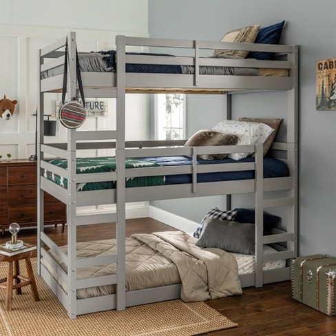 Twin Indy Solid Wood Triple Bunk Bed, Three Level Bunk Bed