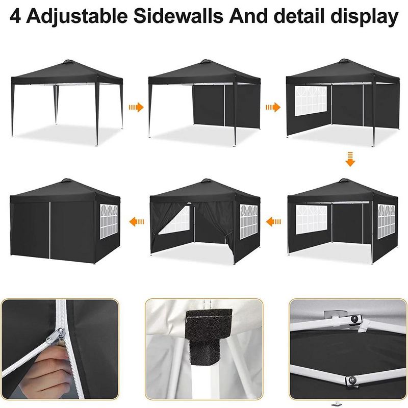 SUGIFT 10 x 10ft Canopy Tent with 4 Removable Sidewalls, Outdoor Party Wedding Gazebo Heavy Duty Tent for Backyard Patio BBQ, Black, 2 of 7