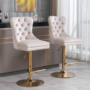 Velvet Bar Stools Set of 2 with Adjustable 25-33" Height, Tufted Back, Swivel, and Metal Base for Home, Pub, or Kitchen Island - 1 of 4