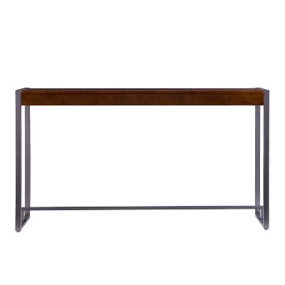 Macen 54" Tobacco and Gunmetal Console Table with Storage