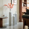 ORRD Set of 3 White Metal Floor Vases - Large Glazed Cylinder Vases 24"-33.5" Height with Gold Accents Decor - 2 of 4