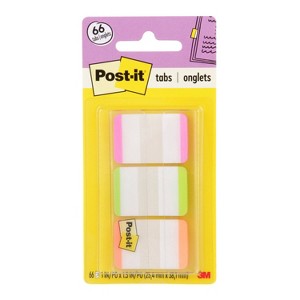Post-it 66ct 1" Repositionable Filing Tabs with On-the-Go Dispenser - Pink/Green/Orange: Plastic, Removable, Multicolored - 1 of 4