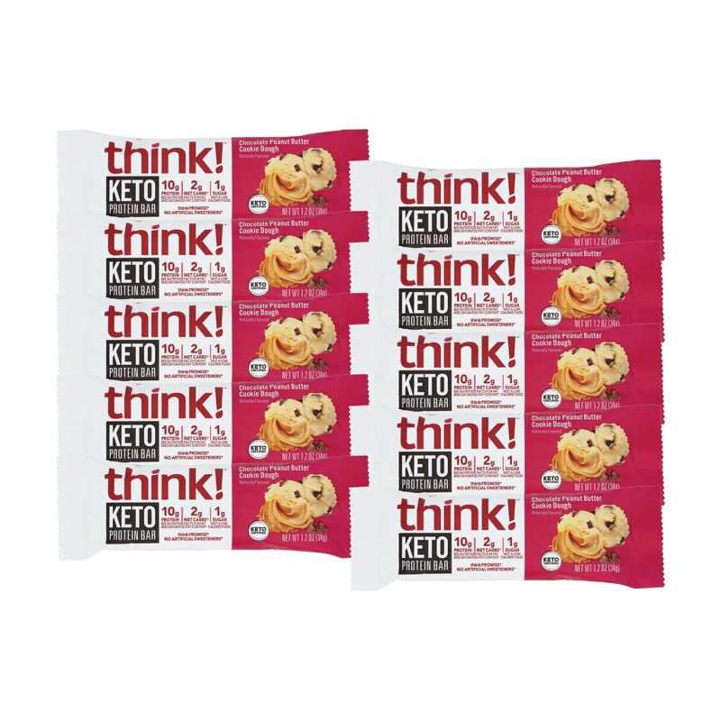 Think! Chocolate Peanut Butter Cookie Dough Keto Protein Bar - 10 bars, 1.2 oz, 1 of 4