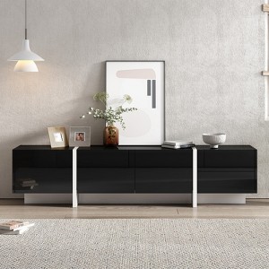 TiramisuBest White Black Rectangle TV Stand for TVs up to 80 Inch High Gloss UV Surface Contemporary Console Drawers Cabinets Living Room - 1 of 4