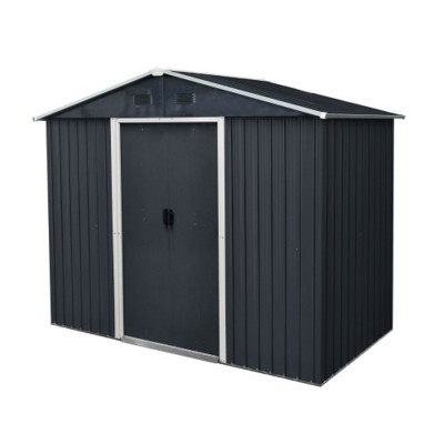 Syemin Storage Sheds 8ft x 4ft Outdoor Metal Storage Shed with Roof Waterproof Sliding Door for Backyard, Patio, Lawn, Black, 89"*47"*74.75"