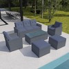 Whisen 6-Pieces Wicker PE Rattan Patio Outdoor Dining Conversation Sectional Set with Coffee Table, Ottomans and Cushions - 2 of 4