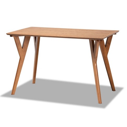 Baxton Studio Kaylee Mid Century Modern Transitional Walnut Brown Finished Wood Dining Table with Faux Marble Tabletop