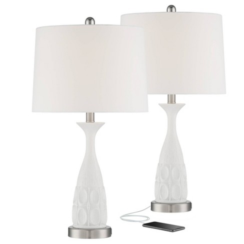 Mid Century Modern Table Lamps, White Bedside Lamps With Usb