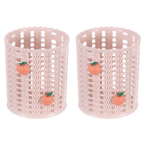 Unique Bargains Plastic Cute Mesh Decorative  Makeup Brush Holder Pencil Holder Pink - 1 of 4