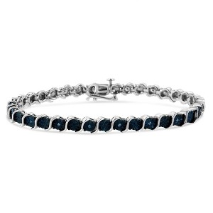 Haus of Brilliance Silver 1/10 Cttw Miracle-Set Treated Blue Diamond "S" Link Tennis Bracelet - 1 of 4
