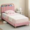 Bed Frames, Upholstered Platform Bed Frame with Bookcase Headboard, Velvet Platform Bed Mattress Foundation, Heavy Duty Steel Support Legs, Easy Asse - 4 of 4