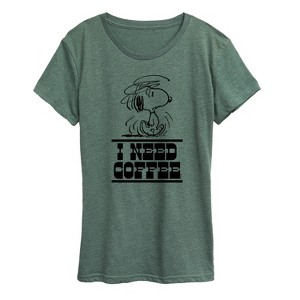 Women's - Peanuts - I Need Coffee Snoopy -Women's Short Sleeve Graphic T-Shirt Short Sleeve Graphic T-Shirt - 1 of 4