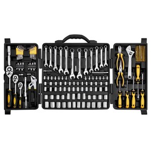 VEVOR 207-Piece Mechanics Tool Set,1/4" 3/8" 1/2" Drive Sockets,SAE and Metric Mechanic Tool Kit with Bits,Wrenches,Ratchet Handle, Black&Silver - 1 of 4