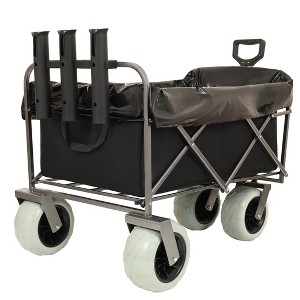 Fishing Cart w/ Rod Holders ,Beach Wagon with Big Wheels for Sand 500lbs capacity - All Terrain Steel Frame Utility Cart w/ 9" Pneumatic Tires, strap - 1 of 4